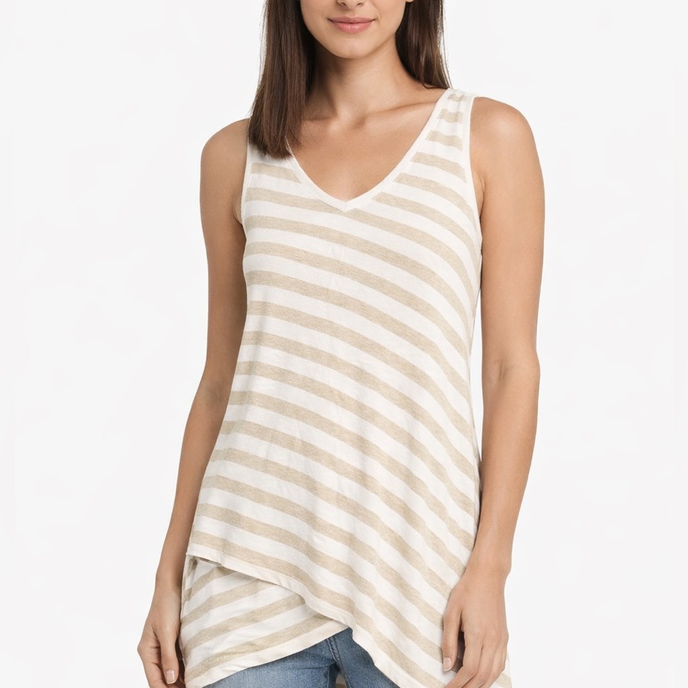 WHBM‎ Striped Gold and White Asymmetrical Beachy Lagonlook Tank Top Size Small